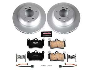 ES#3988984 - CRK5312 - Power Stop Z23 Evolution Sport Coated Rear Brake Kit (330mm) - A premium heavy-duty rear axle upgrade package featuring high-carbon smooth Geomet coated performance rotors, low-dust carbon-fiber ceramic pads, and replacement electronic wear sensors. - Power Stop - Audi Volkswagen Porsche