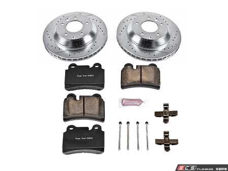 ES#3157056 - K4681 - Power Stop Z23 Evolution Sport Rear Brake Kit (330mm) - A performance rear axle upgrade package featuring precision cross-drilled & slotted rotors, low-dust carbon-fiber ceramic pads, and integrated electronic wear sensors. - Power Stop - Volkswagen