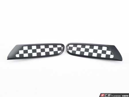 ES#3029617 - 51132410452 - Trim Cover Set With Pad - Checkered Black/White - These insert into the the side scuttle turn signal light as a decor upgrade - Genuine MINI - MINI