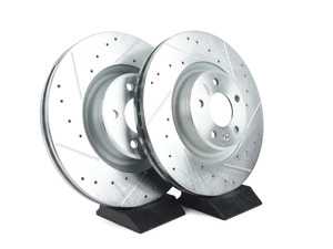 ES#3989589 - EBR1637XPR - Evolution Front Cross Drilled & Slotted Brake Rotors - Pair (338x30) - Upgrade to a slotted / cross-drilled rotor for improved braking - Power Stop - Audi