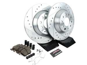 ES#3990273 - K7176 - Power Stop Z23 Evolution Sport Rear Brake Kit (300mm) - A performance rear-wheel brake upgrade featuring drilled & slotted solid rotors and low-dust carbon-fiber ceramic pads. - Power Stop - Audi Volkswagen