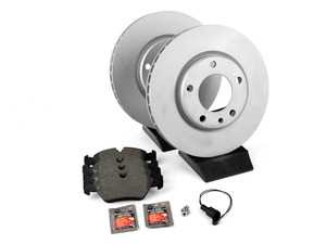 ES#3647771 - 34112226813KT1 - Front Brake Service Kit - Featuring Zimmermann coated rotors and Pagid brake pads - Assembled By ECS - BMW