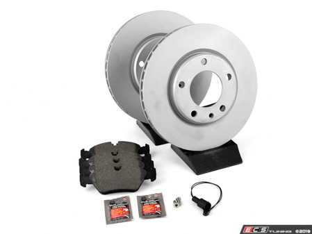 ES#3647771 - 34112226813KT1 - Front Brake Service Kit - Featuring Zimmermann coated rotors and Pagid brake pads - Assembled By ECS - BMW