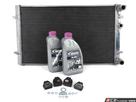 ES#4005135 - 018163ECS02KT -  MK4 Performance Aluminum Radiator - With Installation Kit - Direct-fit upgrade! Featuring a 26% increase in cooling system capacity along with a durable, all aluminum construction. Includes new radiator mounts, fan switch seal and coolant. - ECS - Audi Volkswagen