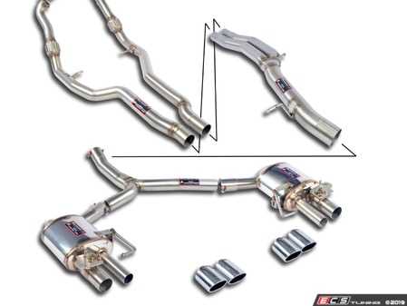 ES#4017775 - 777512KT -   Supersprint Cat-Back Exhaust System - Non-Resonated  - Stainless steel non-resonated cat-back exhaust system with quad round, polished tips - Includes secondary cat delete downpipes - Supersprint - Audi