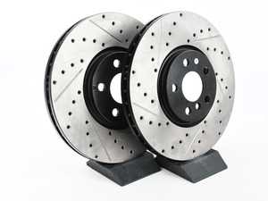 ES#3536534 - 127.34186KT - Cross Drilled & Slotted Front Rotors - Pair 13.189" (335x30) - This design removes performance robbing outgas and material dust caused by braking - StopTech - MINI
