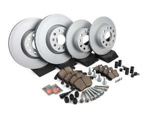 ES#2997838 - 5C0698151AKT4 - Front & Rear Brake Service Kit - Featuring Meyle rotors and ECS DD23 Daily Driver ceramic pads - Assembled By ECS - Volkswagen