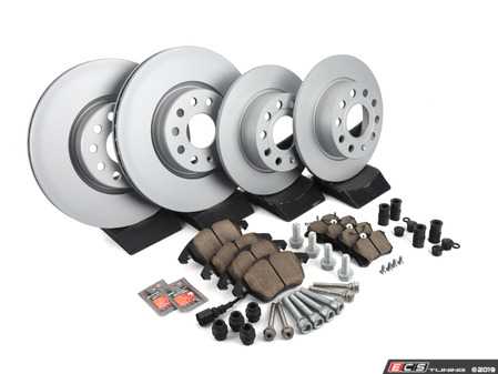 ES#2997838 - 5C0698151AKT4 - Front & Rear Brake Service Kit - Featuring Meyle rotors and ECS DD23 Daily Driver ceramic pads - Assembled By ECS - Volkswagen