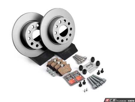 ES#2966571 - 5C0615601KT4 - Rear Brake Service Kit (253x10) - Everything you need to service your brakes in an afternoon. Featuring Meyle rotors and ECS DD23 ceramic brake pads. - Assembled By ECS - Volkswagen