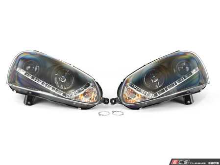 ES#4000833 - 5017529 - Xenon Projector Headlight Set - Black - Features angled LED daytime running lights and projector housings - Spyder - Volkswagen