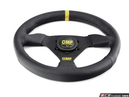 ES#3192153 - OD/1976/N - Trecento Racing Steering Wheel - Black/Yellow Leather - Universal sport steering wheel with a 300mm diameter. - OMP - BMW