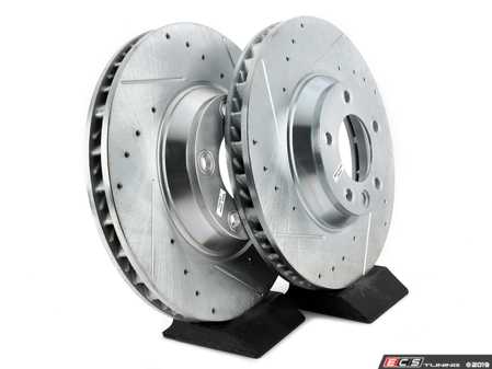 ES#3155305 - EBR822XPR - Front Cross Drilled & Slotted Brake Rotors - Pair (350x34) - Zinc coated performance rotors - Power Stop - Audi Volkswagen Porsche