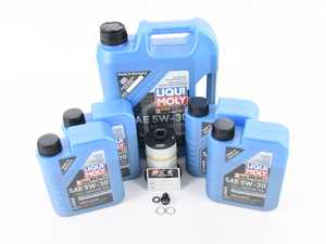 ES#3624399 - 2039ktKT - Oil Service Kit - Premium With Magnetic Drain Plug - Includes 9 liters of LiquiMoly Longtime High Tech Engine Oil (5w-30), oil filter, magnetic drain plug, and drain plug washer - Assembled By ECS - Audi