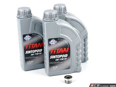 ES#2993015 - G052527A2KT3 - Manual Transmission Fluid Service Kit - Featuring 3 liters of Fuchs Sintofluid FE 75W-90 fluid and a drain plug to service your transmission. M22x1.5 - Assembled By ECS - Volkswagen