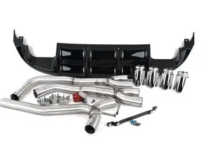 MK7 Jetta Quad Exit Axle-Back Exhaust System - With Gloss Black Rear Diffuser & 3.5