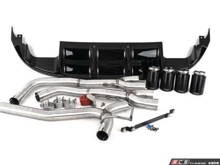 ES#3675313 - 027366ECS01-02KT - MK7 Jetta Quad Exit Axle-Back Exhaust System - With Gloss Black Rear Diffuser & 3.5" Black Chrome Tips - Upgrade the appearance and sound of your 1.4T Jetta with our ECS Quad-Tip Exhaust and Rear Diffuser Kit - ECS - Volkswagen