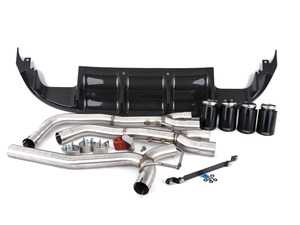 ES#3675310 - 027365ECS01-02KT - MK7 Jetta Quad Exit Axle-Back Exhaust System - With Carbon Fiber Rear Diffuser & 3.5" Black Chrome Tips - Upgrade the appearance and sound of your 1.4T Jetta with our ECS Quad-Tip Exhaust and Rear Diffuser Kit - ECS - Volkswagen