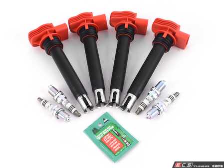 ES#4056350 - 06E905115FKT6 -  Ignition Service Kit - Includes four Bosch red coil packs and four NGK iridium spark plugs (BKR8EIX - One heat range colder) - Assembled By ECS - Audi Volkswagen