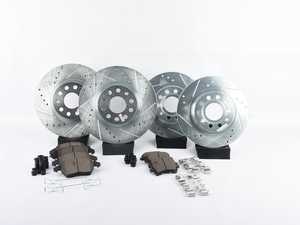 ES#3990016 - K5798-26 - Power Stop Z26 Street Warrior Front & Rear Brake Kit (312mm/282mm) - A complete 4-wheel performance brake upgrade featuring drilled & slotted rotors and high-performance carbon-fiber ceramic pads. - Power Stop - Volkswagen
