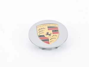 ES#3178339 - 9P1601149AM7Z - Silver Center Cap With Full Color Porsche Crest - Priced Each - Cap for 19" Carerra sport style wheel - 4 required - Genuine Porsche - Porsche