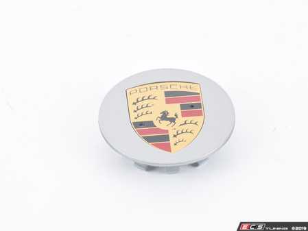 ES#3178339 - 9P1601149AM7Z - Silver Center Cap With Full Color Porsche Crest - Priced Each - Cap for 19" Carerra sport style wheel - 4 required - Genuine Porsche - Porsche