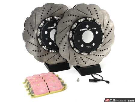 ES#4057323 - 023940ECSKT1 - Front Performance Brake Service Kit - Tru-Float Scalloped - Comprehensive kit includes Tru-Float rotors, pads, sensor, and set screws - Upgrade your brake system with ECS 2-piece Tru-Float scalloped rotors and EBC Yellow Brake Pads! - Assembled By ECS - Audi