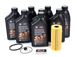 ES#2535605 - N0160276KT - Oil Service Kit - Includes OEM oil filter, drain plug/washer, and 8 quarts of OEM 502.00/505.00 High Performance Genuine Engine Oil (5w-40) - Genuine Volkswagen Audi - Audi