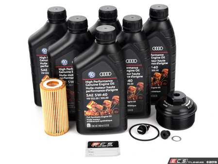 ES#2804770 - 004673ECS01KT4 -  Genuine Oil Service Kit - With Magnetic Drain Plug & Black Aluminum Oil Filter Housing - Featuring black billet aluminum filter housing! Includes Genuine oil filter and Genuine 5w-40 oil. - Assembled By ECS - Volkswagen