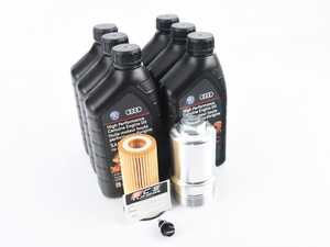 ES#2785350 - 06K115562SVCKT34 - Oil Service Kit - With Magnetic Drain Plug & Polished Billet Aluminum Oil Filter Housing - Includes Genuine 5W-40 Synthetic engine oil, Genuine Oil Filter and an ECS billet filter housing - Assembled By ECS - Volkswagen
