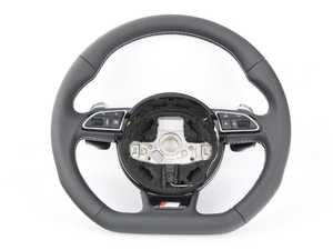 ES#2740452 - 8V0419091ABVMJ - 3 Spoke Flat Bottom Steering Wheel - Leather - Black/Silver stitching - S3 badged steering wheel with shift paddles. Airbag is not included. - Genuine Volkswagen Audi - Audi
