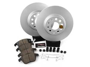 ES#3988855 - CRK2963 - Power Stop Z17 Evolution Coated Front Brake Kit (312mm) - A premium front axle refresh package featuring high-carbon smooth Geomet coated performance rotors and Z17 Clean Ride low-dust ceramic pads. - Power Stop - Audi Volkswagen