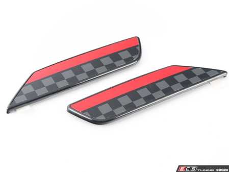 ES#3083315 - 51132365738 - Trim Cover Set With Pad - Red/Checkered - These insert into the the side scuttle turn signal light as a decor upgrade - Genuine MINI - MINI