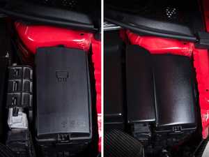ES#4056865 - 005066LA01 -  Textured Fuse Box / ECU Cover - Cover the unsightly ECU bracket and fuse box lid with our OE-appearance textured black fuse box overlay - ECS - Audi Volkswagen