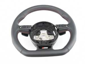 ES#2772296 - 8V0419091ABIWG - 3 Spoke Flat Bottom Steering Wheel - Leather - Black/Red Stitching - S3 badged steering wheel. Airbag is not included. - Genuine Volkswagen Audi - Audi