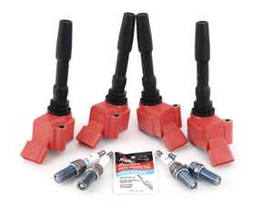 ES#4158733 - 06H905110LKT5 -  RS Red Top Performance Ignition Service Kit  - Add 8V RS3/B9 S4 spark with these red top coil packs and Brisk Silver Racing ER12s plugs, ensuring a stronger and more consistent spark! - Assembled By ECS - Audi Volkswagen