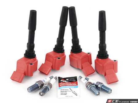 ES#4158733 - 06H905110LKT5 -  RS Red Top Performance Ignition Service Kit  - Add 8V RS3/B9 S4 spark with these red top coil packs and Brisk Silver Racing ER12s plugs, ensuring a stronger and more consistent spark! - Assembled By ECS - Audi Volkswagen