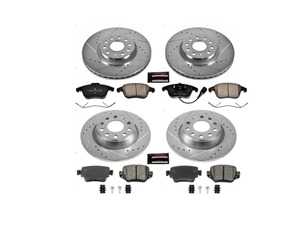 ES#3990358 - K7537 - Power Stop Z23 Evolution Sport Front & Rear Brake Kit (312mm/300mm) - A performance complete 4-wheel upgrade featuring precision cross-drilled & slotted rotors, low-dust carbon-fiber ceramic pads, and integrated electronic wear sensors. - Power Stop - Audi