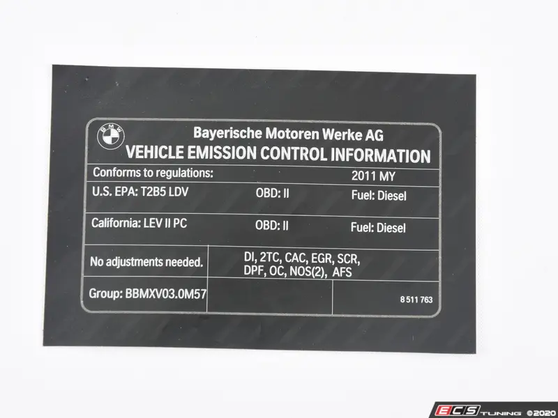 Genuine BMW - 71228511763 - Exhaust Emissions Label (71-22-8-511-763)