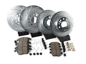 ES#3157372 - K5801 - Power Stop Z23 Evolution Sport Front & Rear Brake Kit (312x25/272x10) - A performance complete 4-wheel upgrade featuring precision cross-drilled & slotted rotors, low-dust carbon-fiber ceramic pads, and an integrated front electronic wear sensor. - Power Stop - Volkswagen