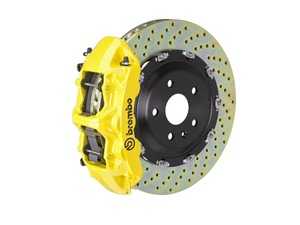 ES#4265324 - 1N1.9059A5 - Brembo GT Front Big Brake Kit - 2 Piece Drilled Rotors (380x34) - Featuring Yellow 6 piston calipers, stainless brake lines and Brembo Sport brake pads - Brembo - Audi