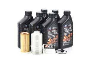 ES#2785349 - 06K115562SVCKT33 - Oil Service Kit - With Magnetic Drain Plug & Silver Billet Aluminum Oil Filter Housing - Includes Genuine 5W-40 Synthetic engine oil, Genuine Oil Filter and an ECS billet filter housing - Assembled By ECS - Volkswagen