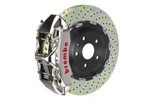 ES#4265338 - 1N1.9059AR - Brembo GT-R Front Big Brake Kit - 2-Piece Drilled Rotors (380x34) - Featuring Nickel Plated Billet Monobloc 6 piston calipers, stainless brake lines and Brembo High Performance brake pads - Brembo - Audi