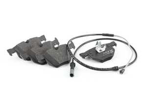 ES#4184009 - 34212413041 - Rear Set Of Brake Pads With Wear Sensors - Value Line - Brake pad sensors illuminate a dashboard warning light to alert the motorist when the brake pads wear thin enough to require replacement. Sensors are replaced as part of a normal brake job in cars that have them. - Genuine BMW - BMW