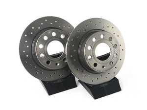 ES#4265729 - 1K06156KT - Rear UV Coated Cross Drilled Rotors - Pair (253x10) - Features Brembo's special UV paint treatment that guarantees superior corrosion resistance. - Brembo - Audi Volkswagen