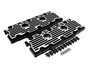 ES#2840155 - M12BLKBR - 964 Billet Aluminum Lower Valve Cover Pair - Black with Brushed Fins - Direct bolt on replacement for your flimsy leaking factory covers - Machined to accept the reusable OEM gaskets - Rennline - Porsche