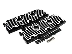 964 Billet Aluminum Lower Valve Cover Pair - Black with Brushed Fins