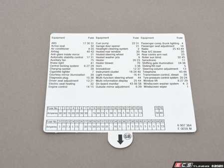 ES#165022 - 61136907364 - E39 Glove Box Fuse Label - English - Genuine BMW - BMW