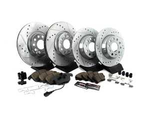 ES#3990297 - K7339 - Power Stop Z23 Evolution Sport Front & Rear Brake Kit (312mm/282mm) - A performance complete 4-wheel upgrade featuring precision cross-drilled & slotted rotors, low-dust carbon-fiber ceramic pads, and integrated electronic wear sensors. - Power Stop - Audi Volkswagen