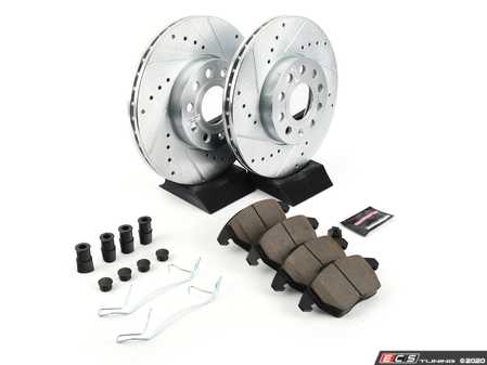 ES#3157024 - K4623 - Power Stop Z23 Evolution Sport Rear Brake Kit (288x25) - A performance rear axle upgrade featuring precision cross-drilled & slotted vented rotors, low-dust carbon-fiber ceramic pads, and a premium stainless steel hardware kit. - Power Stop - Volkswagen