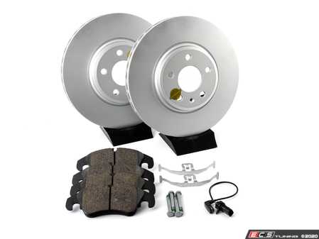 ES#3146799 - ESK5752 - Power Stop Euro-Stop Premium Front Brake Kit (320mm) - A premium OE-equivalent front axle upgrade featuring ECE-R90 certified brake pads, genuine Geomet coated high-carbon smooth rotors, and an integrated electronic wear sensor. - Power Stop - Audi